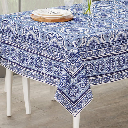 Maison d' Hermine Table Cloth Rectangle Table 100% Cotton 60 x 108 Inches Tablecloth Reusable Decorative for Dining Kitchen Room Farmhouse Home Gifts for Mothers Day Spring Summer - Melodie Bleue