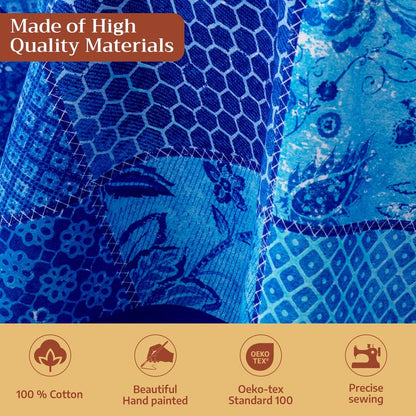 Maison d' Hermine Table Cloth Round Table 100% Cotton 63 Round Inches Tablecloth Reusable Decorative for Dining Kitchen Room Farmhouse Home Gifts for Mothers Day Spring Summer - Indigo Love