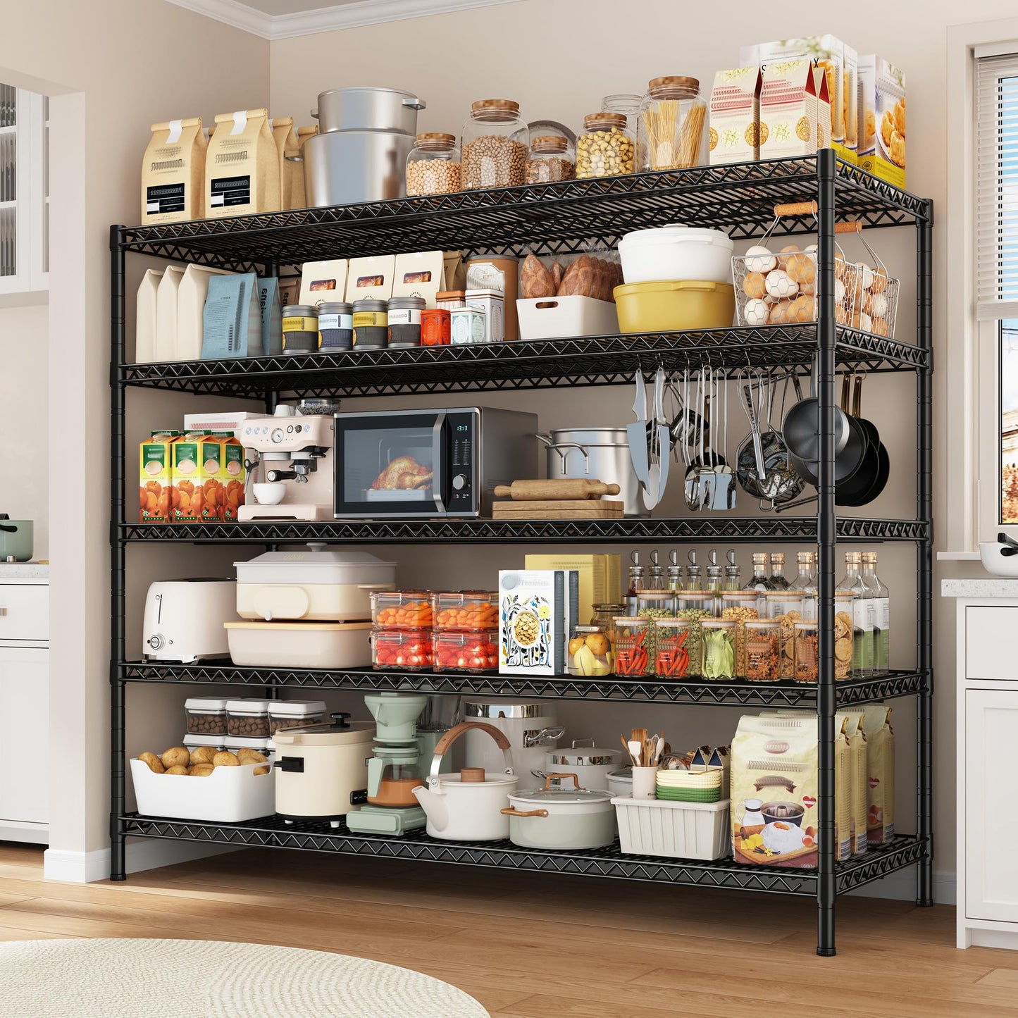 REIBII 3200LBS Storage Shelves 55.5" W Garage Shelving Heavy Duty 5 Tier Adjustable Wire Shelving Unit Metal Shelving for Garage Pantry Commercial Basement,55.5" W X 18''D X 71" H