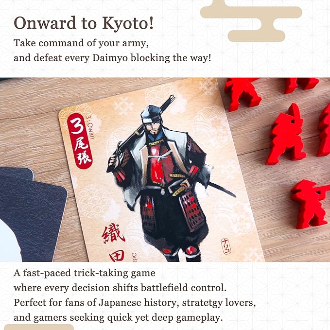 Joraku Deluxe Strategy Board Game 40 Wooden Samurai Meeples Area Control and Trick-Taking Mechanics for Strategy Game Enthusiasts 2-4 Players 20-40 Min