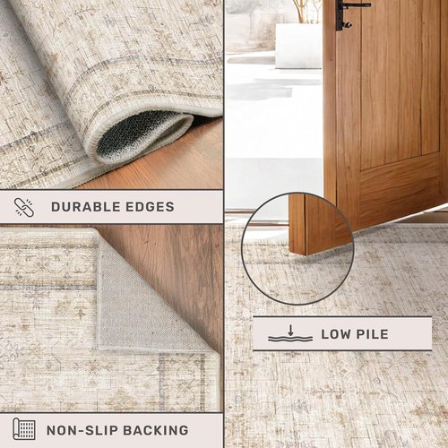 Farmhouse 6x8 Area Rug - Soft Beige Cream Carpet for Living Room, Bedroom & Home Office