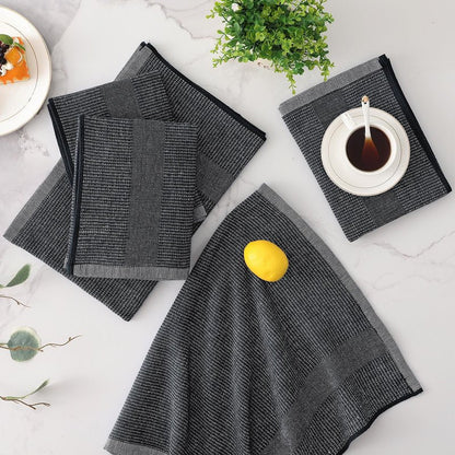 Mordimy Premium Kitchen Towels 6 Pack (18 x 28 Inches, Black), Large Cotton Kitchen Hand Towel, Flat & Terry Dish Towels for Drying Dishes, Super Absorbent Tea Dishtowels Set with Hanging Loop