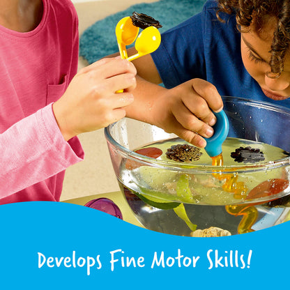 Learning Resources Helping Hands Fine Motor Tool Set Toy - 4 Pieces, Ages 3+ Fine Motor and Sensory Play Toys, Toddler Tweezers, Sensory Bin Toys