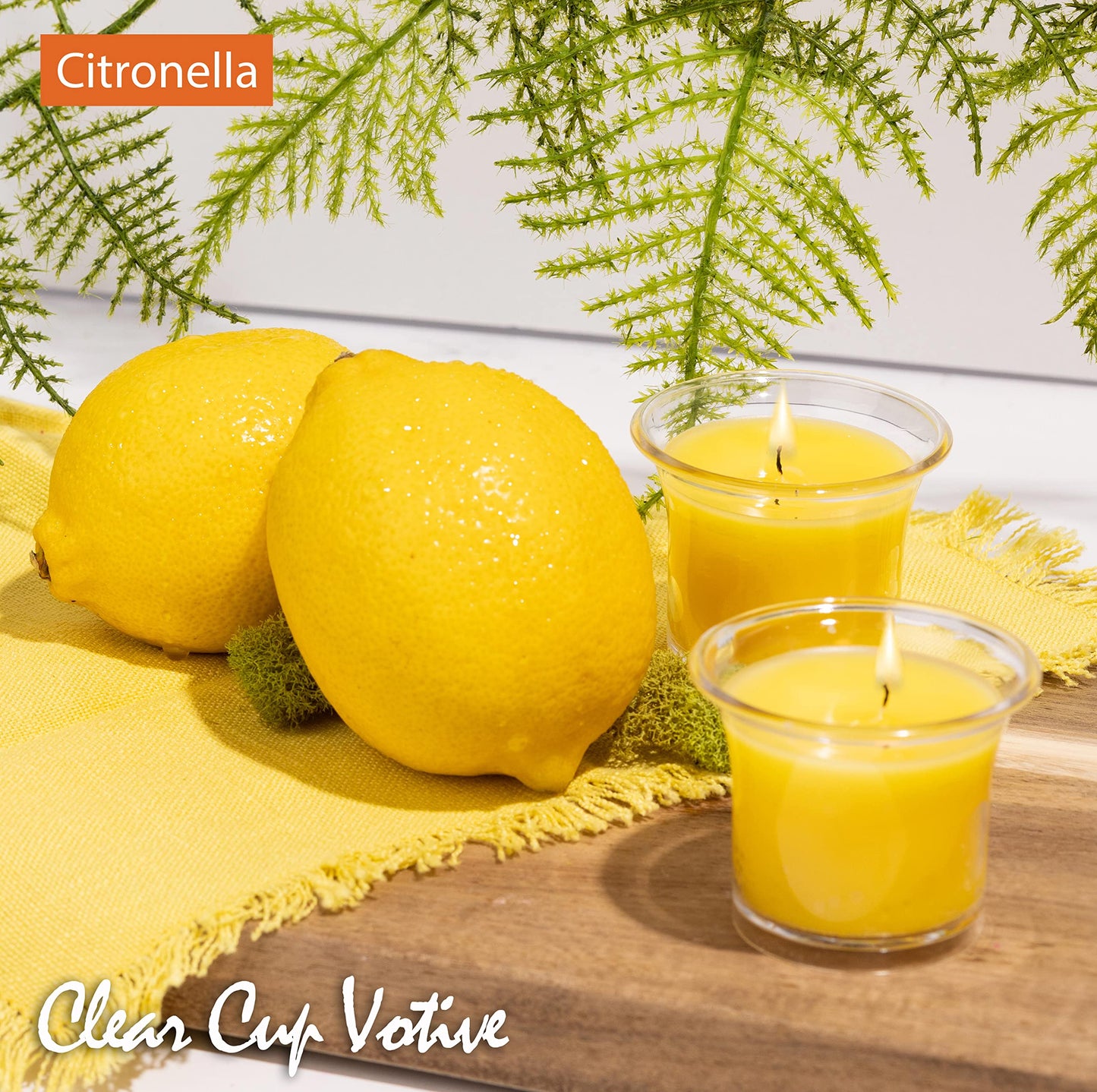HYOOLA Clear Cup Scented Votive Candles - Citronella - 12 Hour Burn Time - 4 Pack - European Made