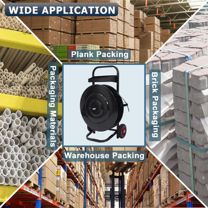 Heavy Duty Banding Strapping Cart & Dispenser - Fits 8" x 8"/16" x 16" Poly/Plastic Steel/Fibre Strapping - Built-in Tool Tray for Seals/Tensioner & Durable Frame (Black)