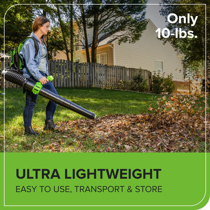 Greenworks 40V (710 CFM / 175 MPH) Brushless Backpack Blower, High Power for Wet Leaves, Heavy Debris, Gravel and Driveway Snow, Includes (2) 5.0Ah HP Batteries & 4A Dual Charger