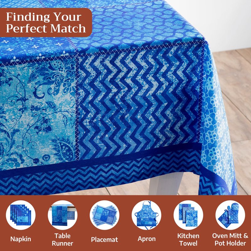 Maison d' Hermine Table Cloth Rectangle Table 100% Cotton 60 x 120 Inches Tablecloth Reusable Decorative for Dining Kitchen Room Farmhouse Home Gifts for Mothers Day Spring Summer - Indigo Love