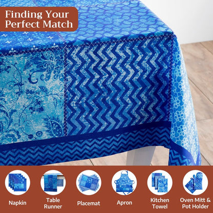 Maison d' Hermine Table Cloth Rectangle Table 100% Cotton 60 x 120 Inches Tablecloth Reusable Decorative for Dining Kitchen Room Farmhouse Home Gifts for Mothers Day Spring Summer - Indigo Love
