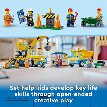 LEGO City Construction Trucks and Wrecking Ball Crane 60391 Building Toy Set for Toddler Kids Ages 4+ Includes 3 Construction Vehicles an Abandoned House and 3 Minifigures for Pretend Play