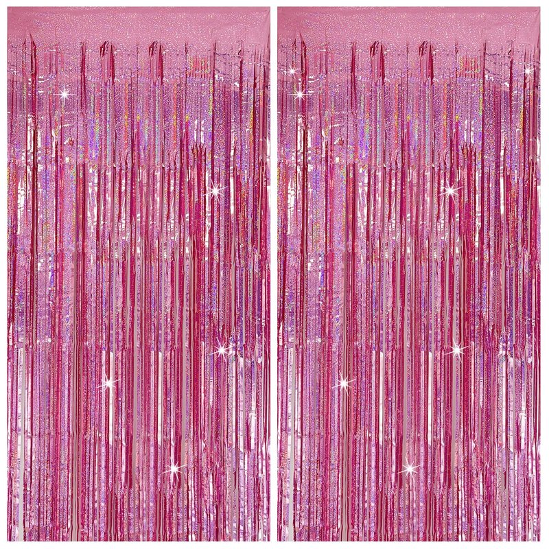 Tinsel Curtain Pink Birthday Party Decorations 2 Packs Glitter Foil Fringe Curtain Decor Streamers Photo Booth for Birthday Christmas Wedding Halloween Graduation
