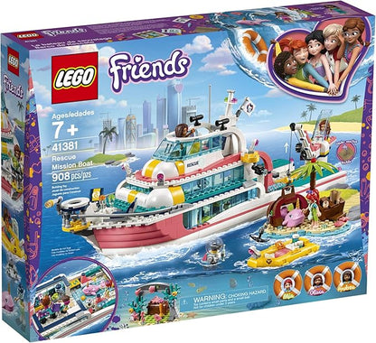 LEGO Friends Rescue Mission Boat 41381 Toy Boat Building Kit with Mini Dolls and Toy Sea Creatures Rescue Playset Includes Narwhal Figure Treasure Box and More for Creative Play (908 Pieces)
