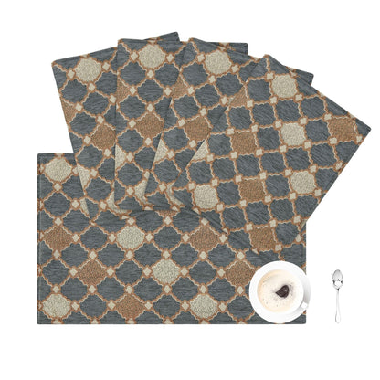Loom and Mill Elegant Chenille Placemats Set of 4, Chic Checkered Pattern Jacquard Table Place Mats for Dining Table Kitchen Decor, Double Layer Dining Table Mats (Blue-Grey+Khaki+Beige, 12x18 inch)