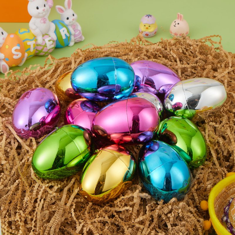 JOYIN 3.15" Metallic Easter Eggs, Shinny Plastic Eggs Colorful Bulks for Easter Hunt, Filling Treats, Easter Basket Stuffers, Classroom Prize Supplies, 48PCS