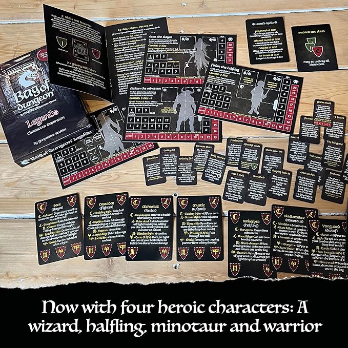 Bag of Dungeon Bag of Dungon Legends Character Expansion Pack - use with Any Board Game - with Added Destiny Skill Cards Encounter Cards and 4 new Brave Heroes - (2nd Edition)