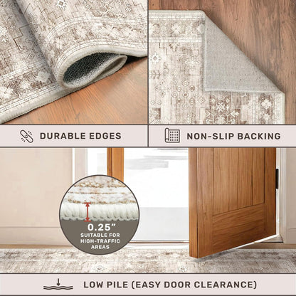 Regine Switzerland Extra Long Runner Rug - Beige Washable Non-Slip Floor Mat | Stain Resistant 2'6"x10' for Hallways