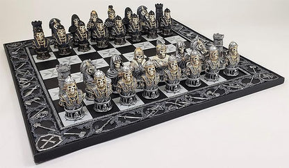 Medieval Times Skull Busts Gothic Fantasy Skeleton Knights Chess Set with 17 Maltese Board