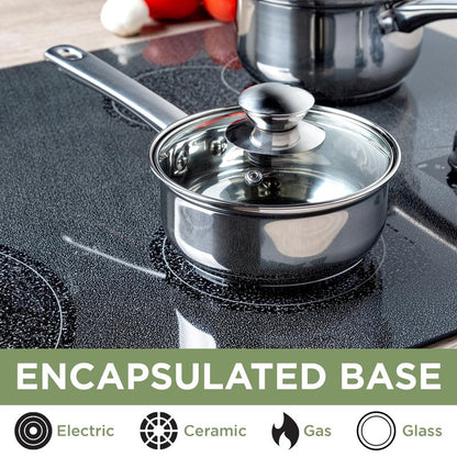 Ecolution Stainless Steel Sauce Pan, Encapsulated Induction Ready Cooking Pot with Glass Lid, Oven Safe, Dishwasher Safe Soup Pot, 1-Quart