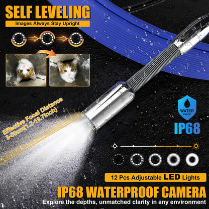 Sewer Camera 100ft, Self Leveling Drain Camera with Meter Counter, 7mm Thick Cable, 9" HD Screen 1080P Plumbing Cameras Snake with Light, 5100mAh Battery Duct Pipe Video Inspection Cam DVR 32GB