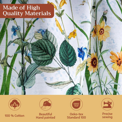 Maison d' Hermine Kitchen Curtain Set for Windows 100% Cotton Set of Kitchen Curtain Valance for Home [2 Tier (28"X36") and 1 Valance (56"X18")] Café Gifts for Mothers Day (Fleurs De Mai)
