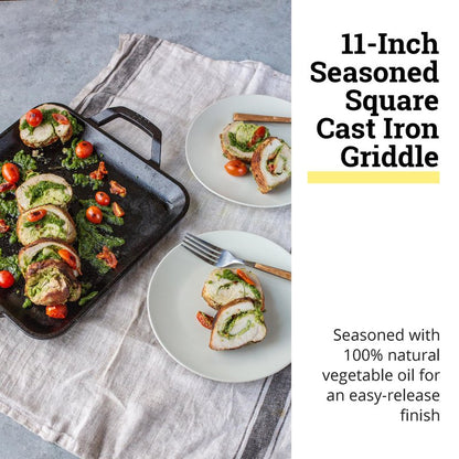 Lodge 11" Cast Iron Square Griddle - Chef Collection - For Indoor & Outdoor Cooking - Superior Heat Retention - Durable Cast Iron - Seasoned Kitchen Griddle