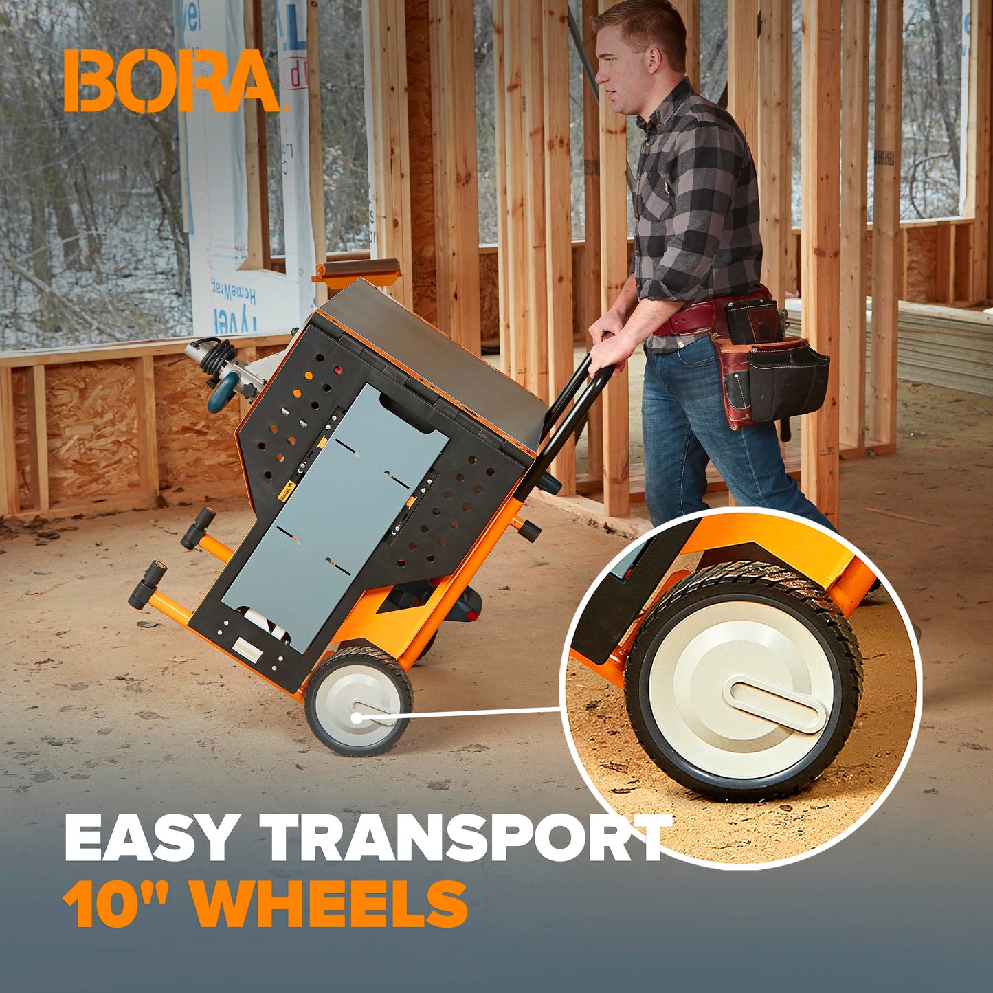 Bora Portamate Miter Saw Stand Work Station 400 Lbs Max Weight Portable Rolling Table Saw Stand Workbench with Folding Wing Extensions Miter Saw Stands PM-8000