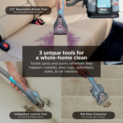 Shark StainStriker | Portable Carpet, Upholstery & Area Rug Cleaner | 4 Tools | Bonus Full-Size Solutions | Powerful Stain & Odor Remover | Deep Clean & OXY Solutions | Blue | PX202BRN