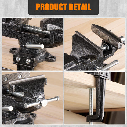 Dual-Purpose Combined Universal Vise 360°Swivel Base Work,Multi-Purpose Bench Vise 3.3", Table Vise with Quick Adjustment, Multi-Jaw, Easy Adjustment for Woodworking, Metalworking,Cutting Conduit