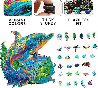 MYS Aurora Wooden Puzzles Dolphin Jigsaw Puzzles 900 Pieces Unique Shaped Wooden Puzzles for Adults and Kids Family Game 23.3x22.5 Inch