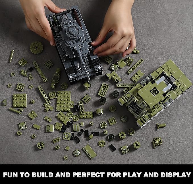 WW2 Army Tanks Toy Building Sets (1008 Pieces) Compatible with Lego Create a Soviet T-34 &amp German Panzer 38(t) Tank Great Military Model Toys Gift for Boys Kids and Teens Age 8+