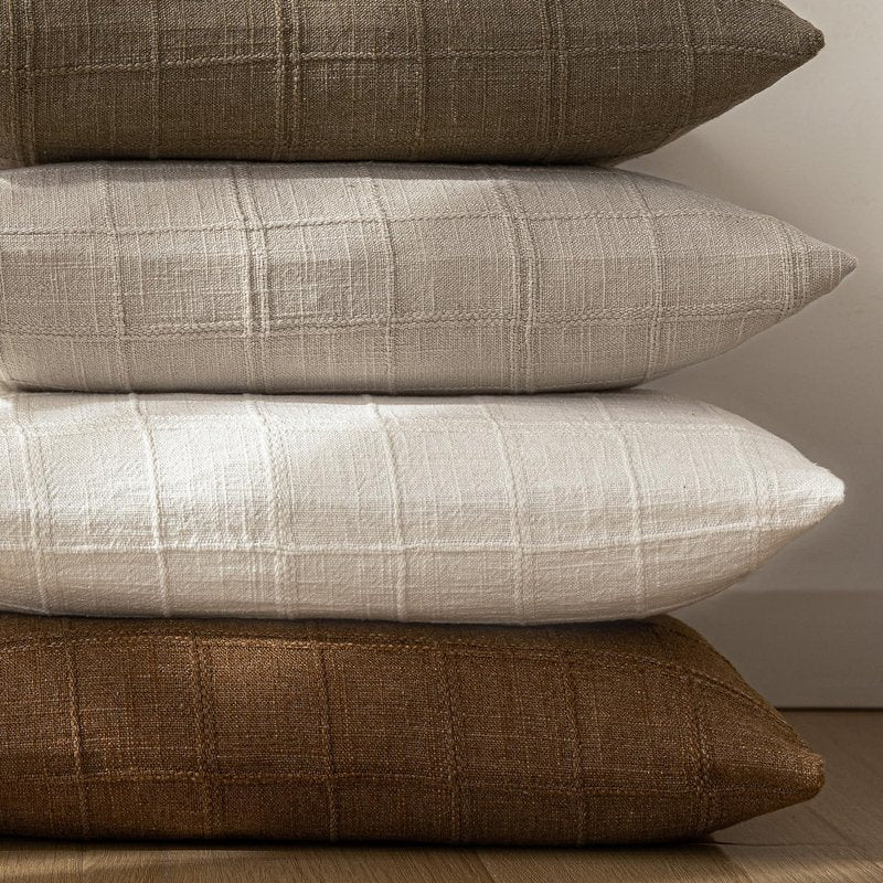 Foindtower Set of 2 Decorative Linen Check Throw Pillow Covers Neutral Farmhouse Lumbar Cushion Covers Modern Boho Home Decor for Sofa Chair Couch Bedroom Living Room,12×20 Inch,Natural Linen