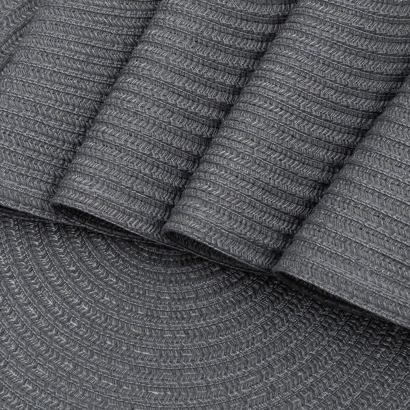 SHACOS Round Placemats Set of 6 Washable 15 inch Round Table Mats Cotton Polyester Woven Braided Place Mats for Dining Table (Charcoal Gray, 6)