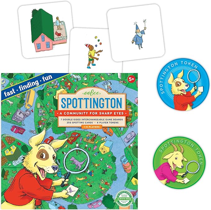 eeBoo: Spottington Board Game Develops Observational Skills Focus and Speed Fast Finding and Fun for 1 to 6 Players Perfect for Ages 5 and up