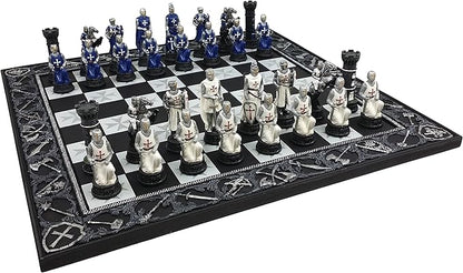 HPL Medieval Times Crusades Blue and White Armored Maltese Knights Chess Set with 17 Board