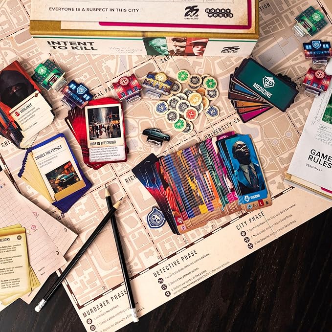 Intent to Kill by 25th Century Games | Detective vs Serial Killer Noir Board Game | Asymmetric Strategy Murder Investigation Evidence Collection &amp Tactical Gameplay | 2 Players | Ages 14+
