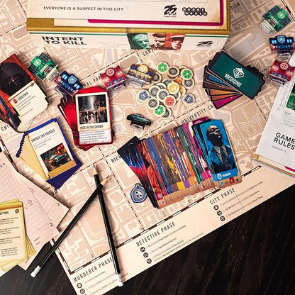 Intent to Kill by 25th Century Games | Detective vs Serial Killer Noir Board Game | Asymmetric Strategy Murder Investigation Evidence Collection &amp Tactical Gameplay | 2 Players | Ages 14+