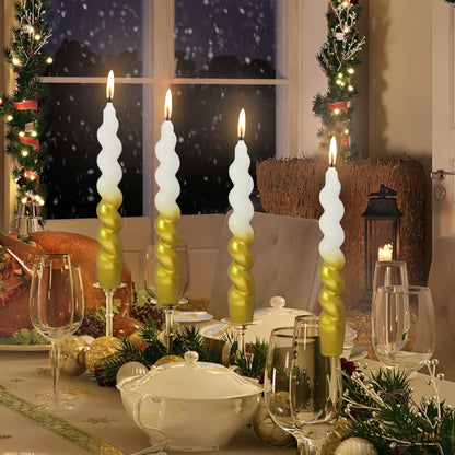 Christmas Spiral Candles Gold Taper Candles -7.5 in Unscented Candlestick for Winter Gift Holiday Christmas Home Decoration Candles, 4 Pack