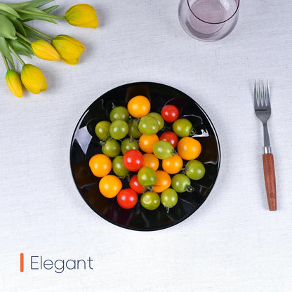 LaGlint 8.5-Inch Salad Plate Set of 6 | Lightweight Opal Glass Black Plates | Dishwasher & Microwave Safe