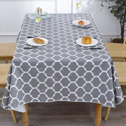 Heavy Duty Vinyl Tablecloth with Flannel Backing Waterproof Oil-Proof Plastic Table Cloth Stain-Resistant Wipeable Rectangle or Square Table Cover for Indoor and Outdoor (Quatrefoil,54x54 Inch)