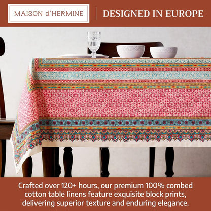Maison d' Hermine Premium Table Cloth Rectangle Table 100% Combed Cotton 108 x 70 Inches Tablecloth Reusable Decorative for Dining Room, Farmhouse, Home, Party, Festive & Wedding - Lauris