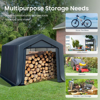 PHI VILLA 8x12ft Storage Shelter Shed, Portable Carports Outdoor Garage Canopy with Roll up Zipper Doors & Vents Waterproof UV Resistant Garages Tent for Cars,Boats,Tools, Motorcycle, Gray