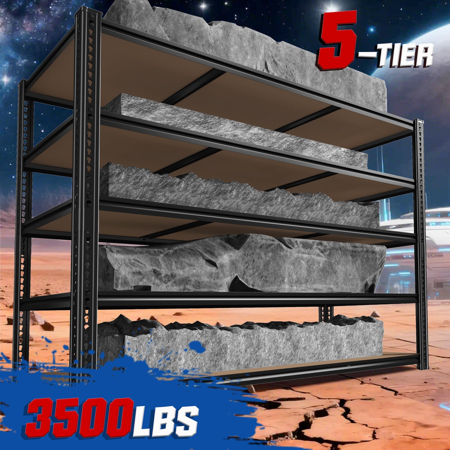 ROOMFAVE 60" W Garage Shelving 72" H Metal Shelving 3500LBS Storage Shelves Heavy Duty 5 Tier Adjustable Shelving Unit for Storage Rack Pantry Shelf Industrial Commercial,60" W x 24" D x 72" H