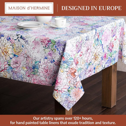 Maison d' Hermine Table Cloth Square Table 100% Cotton 54 x 54 Inches Tablecloth Reusable Decorative for Dining Kitchen Room Farmhouse Home Gifts for Mothers Day Spring Summer - Floral Love