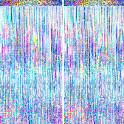 4 Packs Silver Foil Fringe Curtain, Silver Glitter Metallic Tinsel Backdrop for Birthday, Wedding, Baby Shower, Bachelorette, 70s 80s 90s Theme Disco Party, Iridescent Party Decorations Supplies