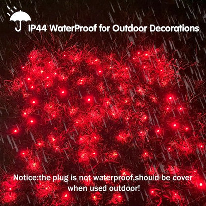 HISHINY LED Red Christmas Net Lights Outdoor,5ftx5ft 100LED Green Wire, Connectable Indoor Outdoor Bush Mesh Net Lights String for Valentines Day Decor,Shrub,Yard,Tree（Red）