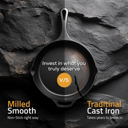 Utopia Kitchen Premium Cast Iron Skillets 12 Inch, Chef's Pan, Pre-Seasoned Frying Pan, Stovetop, Oven, Campfire and Grill Large Skillet, Even Heat Distribution Multipurpose Cast Iron Pan - Black