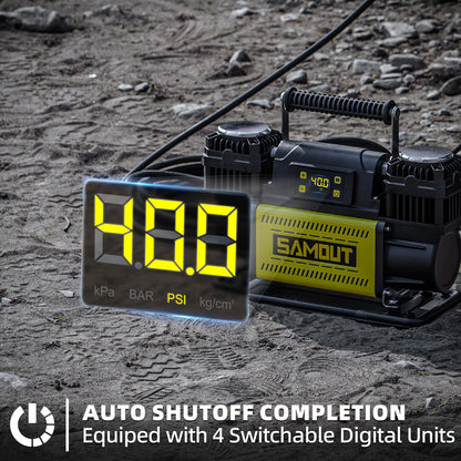 SAMOUT 12V Digital Air Compressor, Offroad Portable Inflator 12.3 CFM, Air Pump Max 150PSI for Heavy-Duty Tires, with LCD Control Panel to Preset Target Pressure, 4x4 Vehicle, SUV, RV