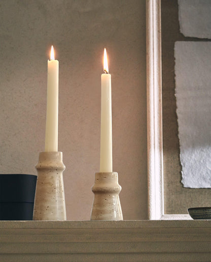 Vixdonos Natural Stone Candle Holder Set of 2 Taper Candle Candlestick Mantle Candle Stand for Home Decor,Wedding,Party and Table Centerpieces(White)