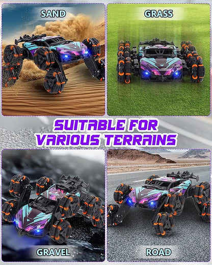 HuiJuKeJi 8WD RC Stunt Car with Gesture Sensing &amp Spray 2.4GHz Hand-Controlled Remote Control Car Toy with Light/Music Auto-Demo Mode Vehicle for Kids Ages 6-14 Birthday