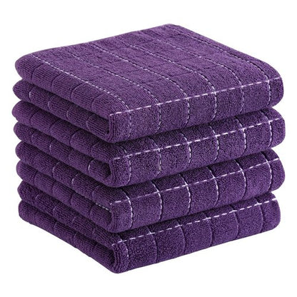 Homaxy 100% Cotton Terry Kitchen Towels(Purple, 13 x 28 inches), Checkered Designed, Soft and Super Absorbent Dish Towels, 4 Pack