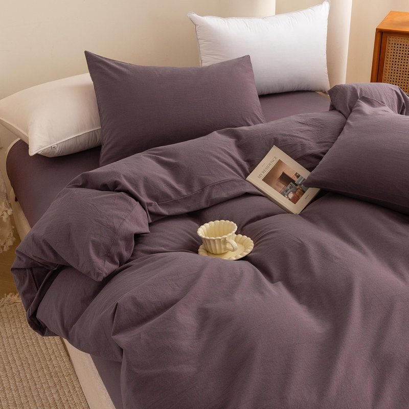ECOCOTT Lilac Purple Duvet Cover Queen, 100% Washed Cotton 3 Piece Duvet Cover Sets 1 Duvet Cover with Zipper and 2 Pillowcases Bedding Set(Lilac Purple,Queen)